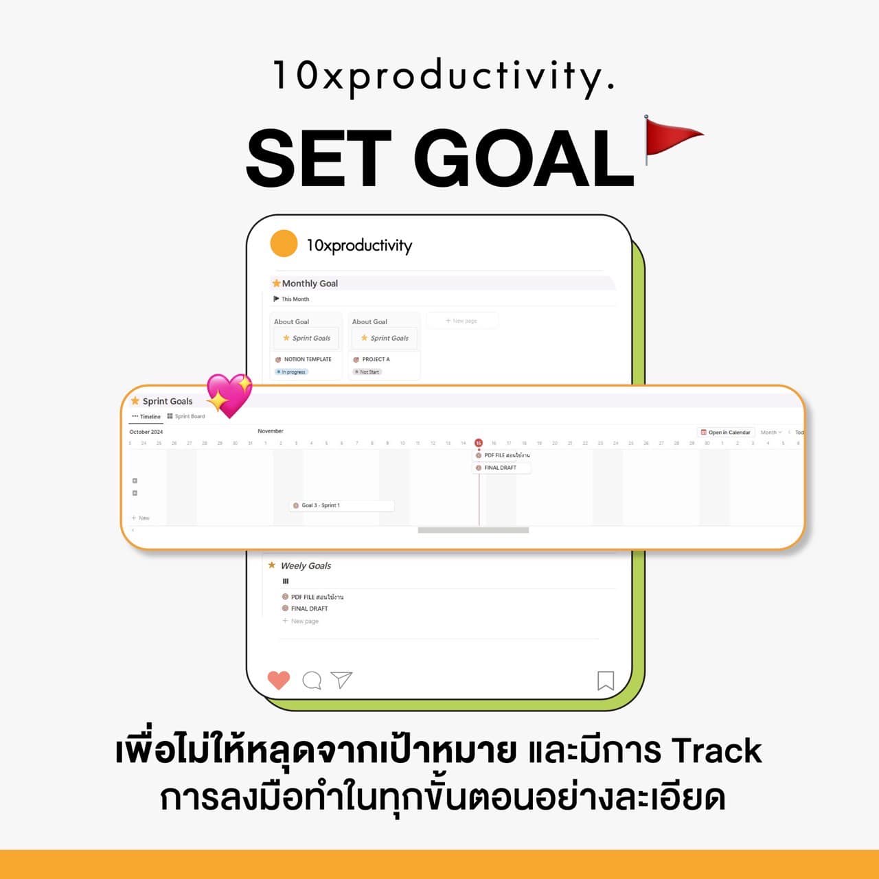 SET GOAL - เพื่อไม่ให้หลุดจากเป้าหมาย และมีการ Track การลงมือทำในทุกขั้นตอนอย่างละเอียด
